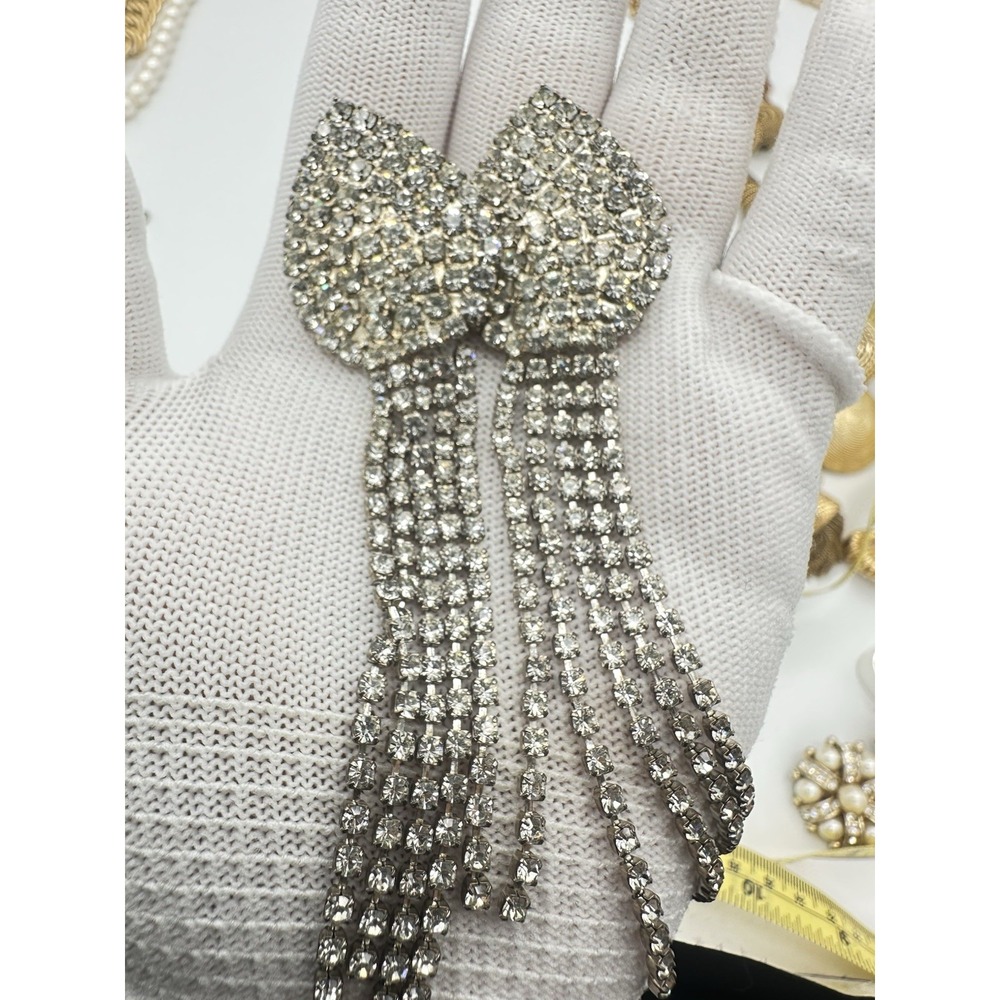 Vintage Rhinestone Tassel Earrings Silver Tone - Picture 4 of 5